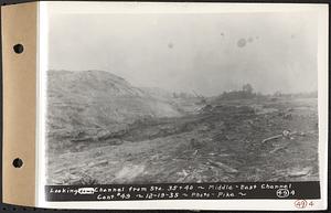 Contract No. 49, Excavating Diversion Channels, Site of Quabbin Reservoir, Dana, Hardwick, Greenwich, looking down channel from Sta. 35+40, middle-east channel, Hardwick, Mass., Dec. 19, 1935