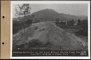 Contract No. 51, East Branch Baffle, Site of Quabbin Reservoir, Greenwich, Hardwick, looking northwest at the east branch baffle from Sta. 19+80, Hardwick, Mass., Oct. 8, 1936