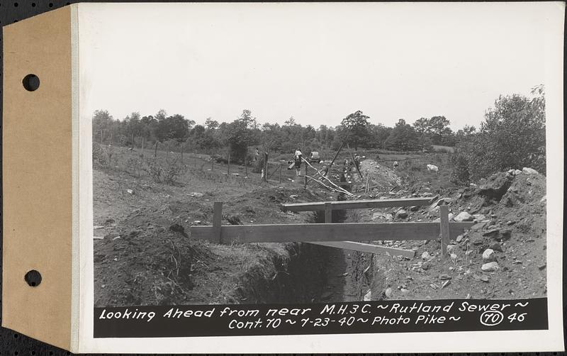 Contract No. 70, WPA Sewer Construction, Rutland, looking ahead from near manhole 3C, Rutland Sewer, Rutland, Mass., Jul. 23, 1940