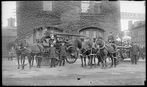Two Horse Drawn Fire Units with Fire Fighters