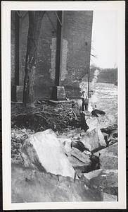 Surveying flood damage at Pepperell Paper Mill