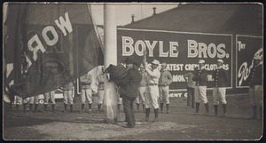 Jimmie Collins Raising Championship Flag, Opening Day