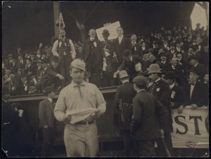 Chick Stahl in front of visitors dugout at the Pittsburgh Ball Grounds, 1903 World Series