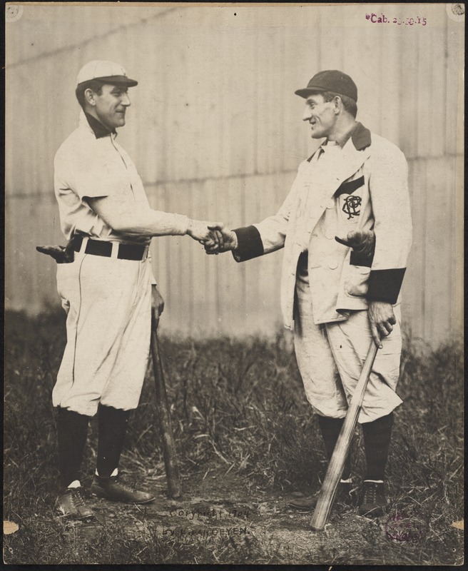 Napoleon Lajoie and Honus Wagner shake hands