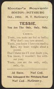 Boston Royal Rooters souvenir card with lyrics to "Tessie"