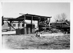 Gasoline Engine to Run the Daniels Mill. This Mill Was Moved to Aggie Where it Sawed; School Lumber 60,000 Ft., Neighboring Farmers Lumber, 90,000 Ft., Total 150,000 Ft. This came from the Hurricane of 1938