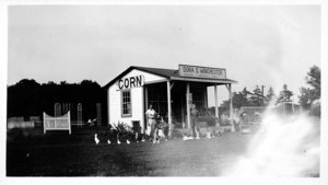 Dora Winchester Graduated 1934 from the Agricultural Dept. Her Roadside Stand on Middlesex Felleway Saugus. She Is on the Reader's Left