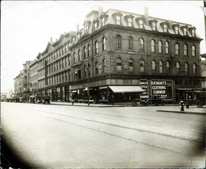 Essex St., south side at Appleton St.; R.H. Sugatt's; Clothing Corner; YMHA; Sullivan Furniture; Sweeney Bldg.