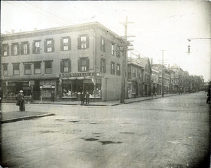 Common St. south side from Hampshire St. looking west (2 copies); N.E. Miville Pharmacy; F. Tepper Tobacco