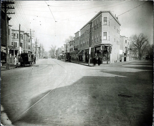 Lawrence St. at Trenton St. looking north (2 copies); Brockton Shoe City Store