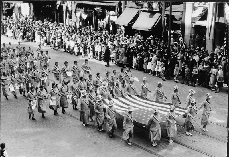 Women with flag hats on