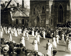 Women marching outside St. Mary's