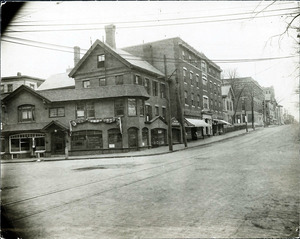 Lawrence St. west side looking north from Common St. (2copies); YMCA; Lawrence St. Cong. Church; Butler's Dye House Annex; J.T. Long Ins.; Farr's Remnant Store