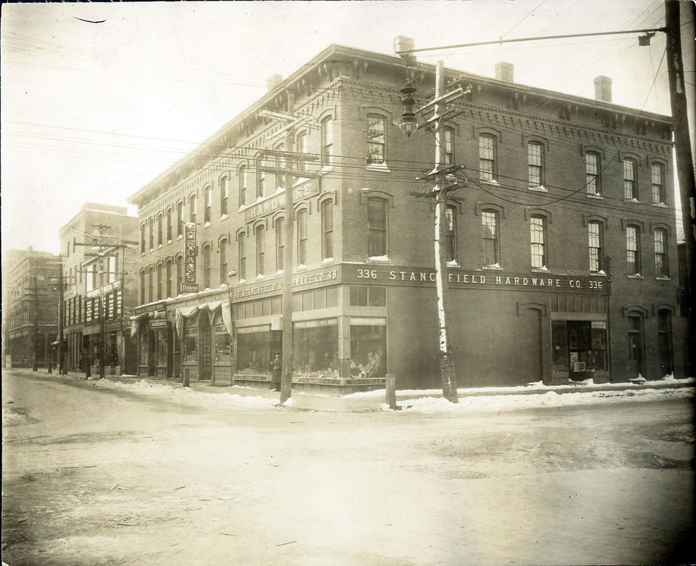 Amesbury St. west side looking south from Common St. (2 copies); Stanchfield Hardware; Morgan's Restaurant