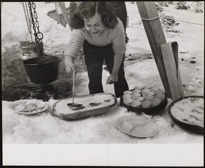 Sugaring Off Party - Franconia, N.H. The hot maple sugar is poured into wooden bowls of fresh snow