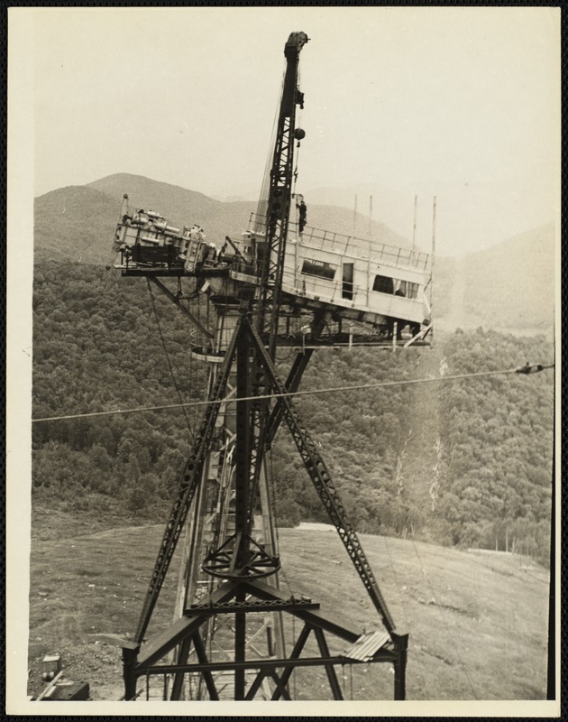 Top of tower from anemometer mast - note path east over mountains for power line from tower