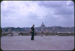 Self-portrait with St. Peter's Basilica from Castel Sant'Angelo, Rome, Italy