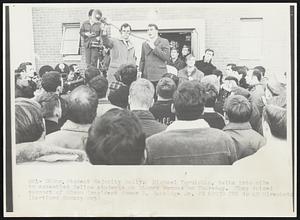 HD1-UConn. Student Majority Rally. Michael Tornichia, talks into mike to assembled fellow students on Storrs campus on Thursday. They voiced support of UConn President Homer D. Babbidge Jr.