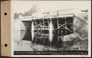 Contract No. 21, Portion of Ware-Belchertown Highway, Ware and Belchertown, timbering for middle and east deck of new highway bridge, looking upstream, Ware and Belchertown, Mass., May 24, 1932