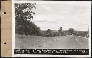 Contract No. 55, Portion of Petersham-New Salem Highway, Petersham, Franklin County (Worcester County?), looking westerly from Sta. 240+30+/-, Petersham-New Salem highway, Franklin County, Mass., Aug. 12, 1938