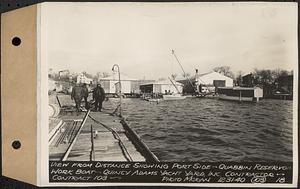 Contract No. 103, Construction of Work Boat for Quabbin Reservoir, Quincy, view from distance showing port side, Quincy, Mass., Dec. 31, 1940