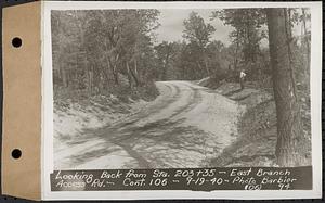 Contract No. 106, Improvement of Access Roads, Middle and East Branch Regulating Dams, and Quabbin Reservoir Area, Hardwick, Petersham, New Salem, Belchertown, looking back from Sta. 203+35, East Branch access road, Belchertown, Mass., Sep. 19, 1940