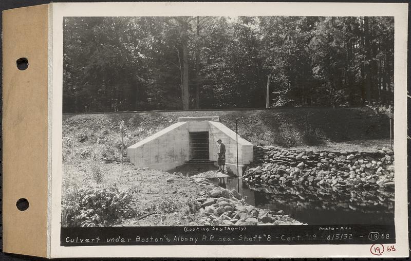 Contract No. 19, Dam and Substructure of Ware River Intake Works at Shaft 8, Wachusett-Coldbrook Tunnel, Barre, culvert under Boston and Albany Railroad near Shaft 8, Barre, Mass., Aug. 5, 1932