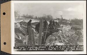 Contract No. 70, WPA Sewer Construction, Rutland, "C" line, looking ahead from manhole 10C towards Pommagusset Road, Rutland Sewer, Rutland, Mass., Jan. 21, 1941