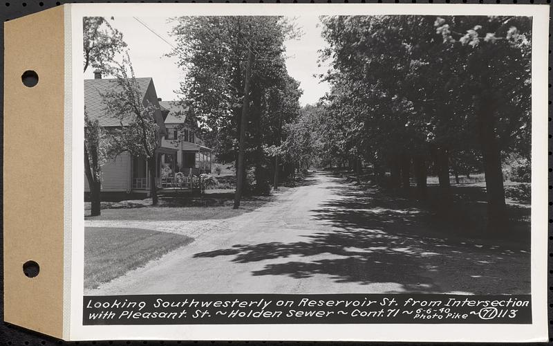 Contract No. 71, WPA Sewer Construction, Holden, looking southwesterly on Reservoir Street from intersection with Pleasant Street, Holden Sewer, Holden, Mass., Jun. 6, 1940