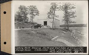 Contract No. 96, Chlorine Storage House and Equipment and Chlorinating Equipment for Gate House at Norumbega Reservoir, Weston, looking north showing south and east sides of chlorinator storage house, chlorinator house, Weston, Mass., Jul. 23, 1940