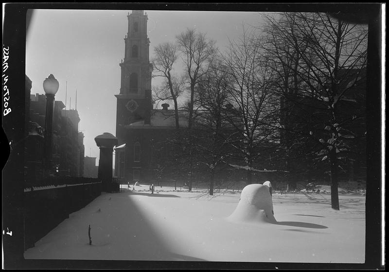 Park Street Church in snow, Boston