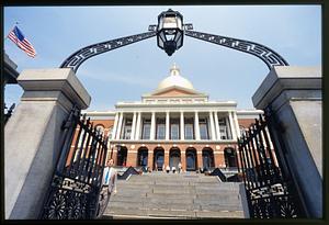 Boston 1996: Looking through the opened central gates of the Mass State House