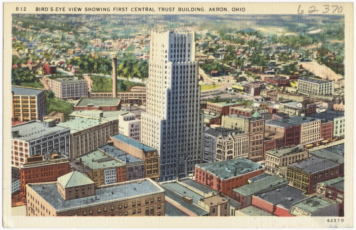 Bird's-eye view showing First Central Trust Building, Akron, Ohio