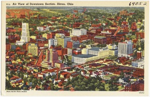 Air view of Downtown section, Akron, Ohio