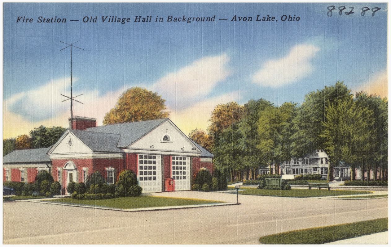 Fire station -- Old Village Hall in background -- Avon Lake, Ohio