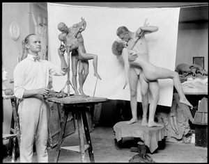 Sculptor Karl Skoog works from artist's models in his studio