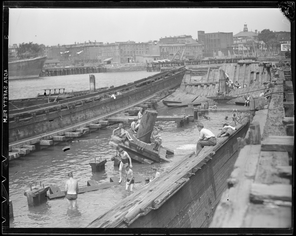 Kids swimming in Old Hulk near Chelsea Creek