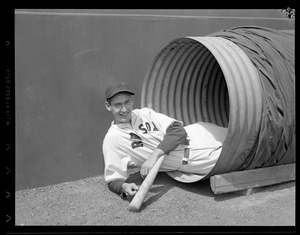 Ted Williams coming out of canvas cover at Fenway Park