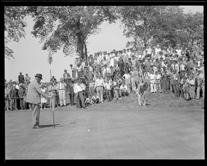 Ty Cobb putting at Commonwealth Country Club during match with Babe Ruth