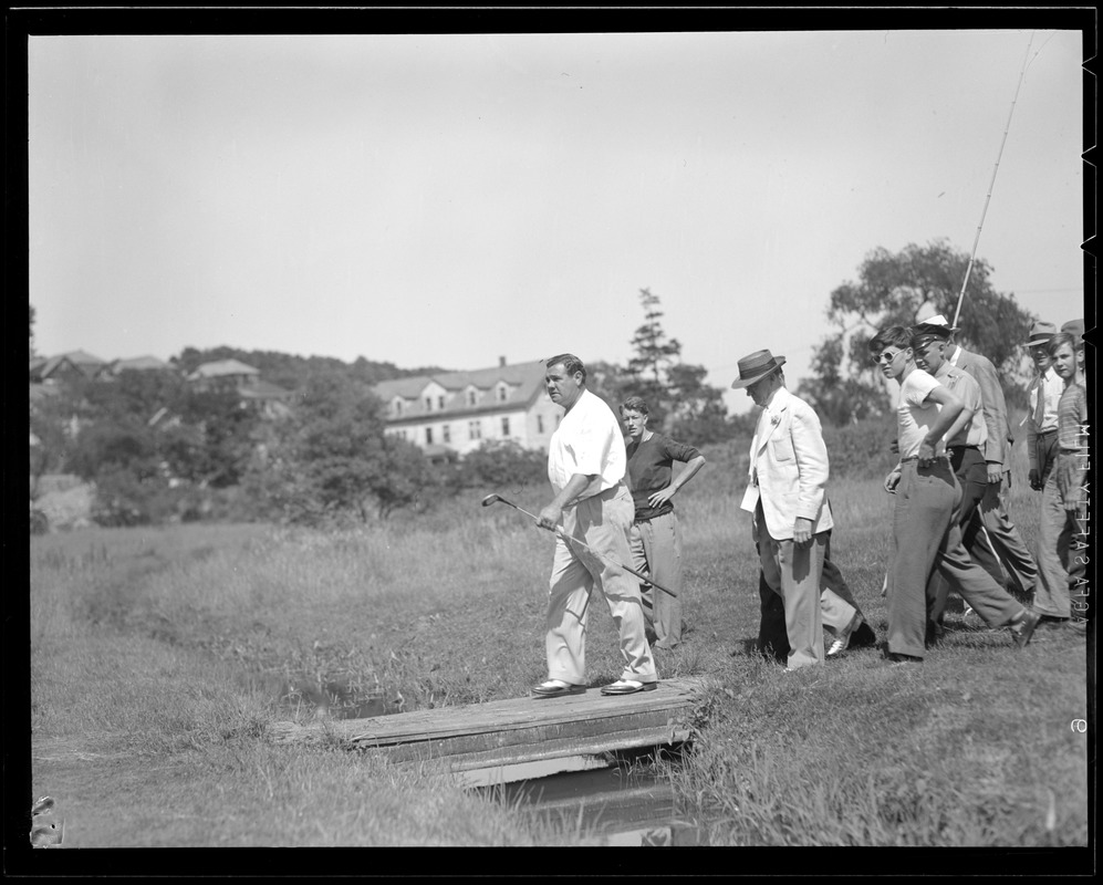 Babe Ruth walks the plank at Commonwealth Country Club during match with Ty Cobb