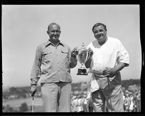 Babe Ruth and Ty Cobb with match cup, Commonwealth Country Club