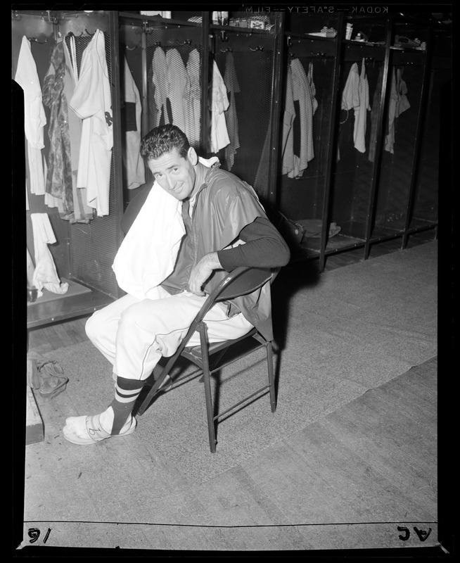Ted Williams in club house at Fenway