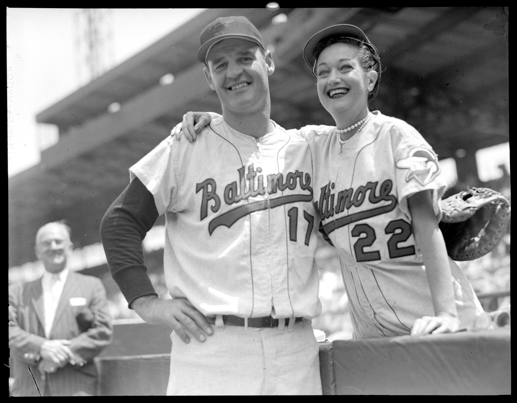 Dorothy Lamour Howard with Walt Dropo of the Orioles at Fenway
