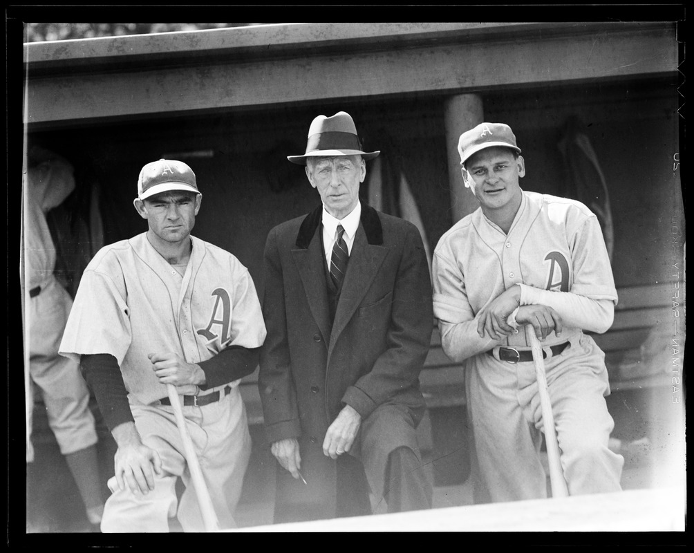 Connie Mack with Athletics stars Wally Moses and Bob Johnson