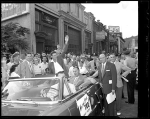 Ted Williams riding in Jimmy Fund car after return from Korean War