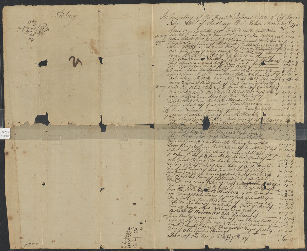 An inventory of the real & personal estate of Capt. Jonas Noyes late of Sudbury Decd taken Mar. 29th 1775