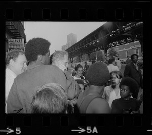 Mayor White seen with residents of Blackstone Park section of South End after Puerto Rican Day disturbances