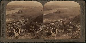 Ruins of the theatre, largest in Greece, and the Thersilion to left, N.E., Megalopolis