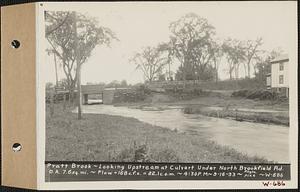 Pratt Brook, looking upstream at culvert under North Brookfield Road, drainage area = 7.6 square miles flow = 168 cubic feet per second = 22.1 cubic feet per second per square mile, Barre, Mass., 4:30 PM, Sep. 16, 1933