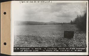 A.W. Holbrook, looking south at field southeast of Beaver Lake, Ware, Mass., Apr. 3, 1937